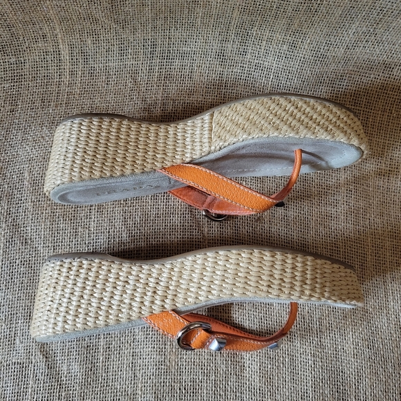 PRADA Orange Leather Thong Straps Weave Platform Sandals Size 35.5 - Picture 4 of 9